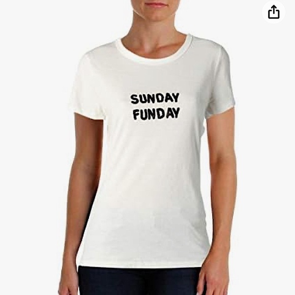 NWT Bow & Drape Womens Sunday Funday Sequined Embellished T-Shirt, White, SMALL - Picture 1 of 6